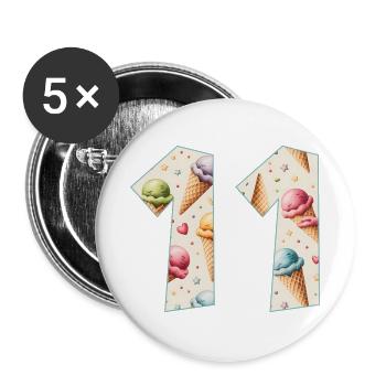 EISCREME NUMMER 11 JAHRE EIS 11. GEBURTSTAG - Buttons groß 56 mm (5er Pack) - Weiß - Vorne