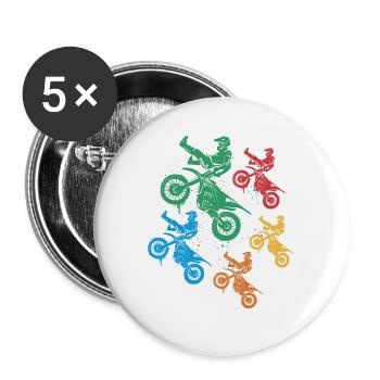 Motocross Motorrad Mädchen Dirt Biker Jungen - Buttons groß 56 mm (5er Pack) - Weiß - Vorne