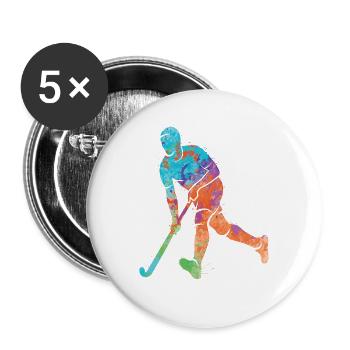 Hockeyspieler Feldhockey Kinder Hockey Jungen - Buttons groß 56 mm (5er Pack) - Weiß - Vorne