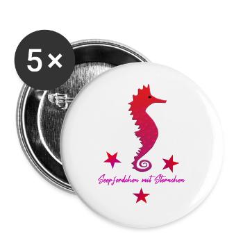 rotes Seepferdchen mit Sternchen pink - Buttons groß 56 mm (5er Pack) - Weiß - Vorne