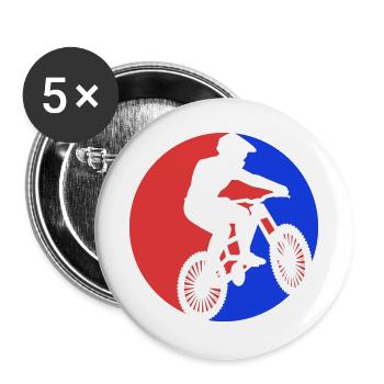 Mountainbiker auf Mountainbike - Buttons groß 56 mm (5er Pack) - Weiß - Vorne