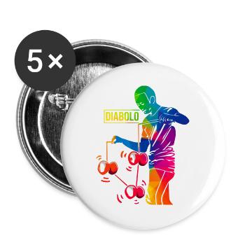 Geschickter Diabolo Zirkusartist - Buttons groß 56 mm (5er Pack) - Weiß - Vorne