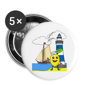 Seemann Zitrone sauer Seefahrt Matrosen Seemänner - Buttons groß 56 mm (5er Pack) - Weiß - Vorne