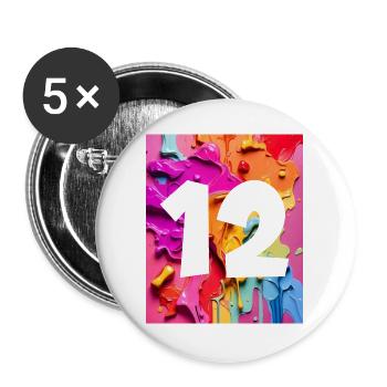 NR. 12 NUMMER 12 BUNT 12. GEBURTSTAG - Buttons groß 56 mm (5er Pack) - Weiß - Vorne