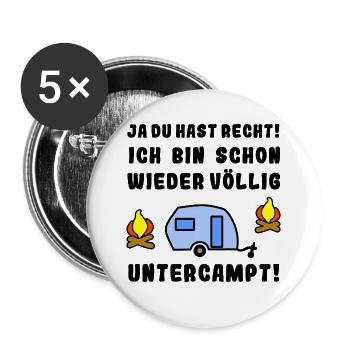 völlig untercampt wohnwagen - Buttons groß 56 mm (5er Pack) - Weiß - Vorne