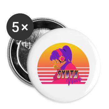 Synthwave Girl - Buttons large 2.2''/56 mm (5-pack) - white - Front