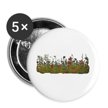 Wiesenwildblumen Musterdruck - Buttons groß 56 mm (5er Pack) - Weiß - Vorne