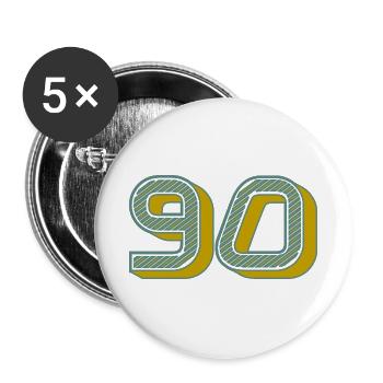 90. 90 JAHRE. 90. JAHRESTAG. 90-JÄHRIGES JUBILÄUM. - Buttons groß 56 mm (5er Pack) - Weiß - Vorne