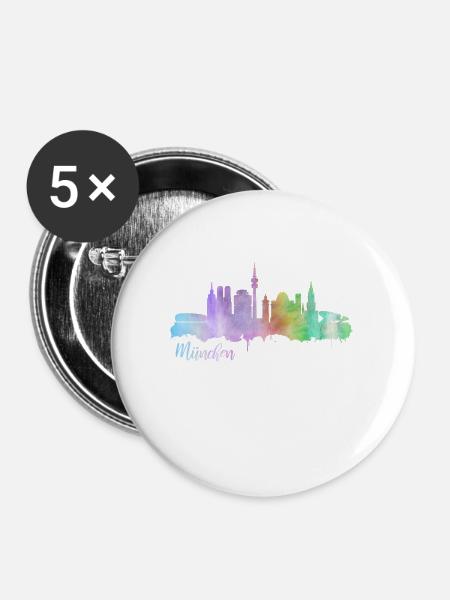 Skyline München Deutschland - Buttons groß 56 mm (5er Pack) - Weiß