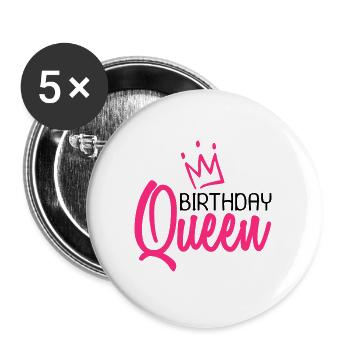 Birthday Queen Geburtstag Königin Krone Rosa - Buttons groß 56 mm (5er Pack) - Weiß - Vorne