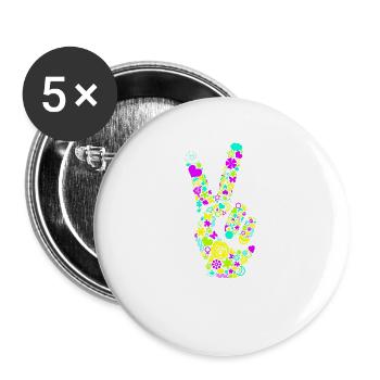 Peace Handzeichen Frieden Friedenssymbol Neon - Buttons groß 56 mm (5er Pack) - Weiß - Vorne