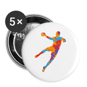 Handballspieler bunter Handballer Jungen Handball - Buttons groß 56 mm (5er Pack) - Weiß - Vorne