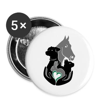 Tierarzt Hände Pferd Hund Katze Kaninchen Hase - Buttons groß 56 mm (5er Pack) - Weiß - Vorne