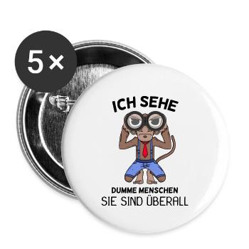 Ich sehe dumme Menschen Spruch lustig Affe - Buttons groß 56 mm (5er Pack) - Weiß - Vorne