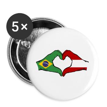 Brasilien Österreich Flagge Haende Herzform - Buttons groß 56 mm (5er Pack) - Weiß - Vorne