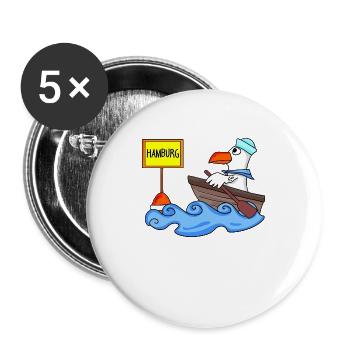 Hamburg Seemann Möwe Seemöwe Boot Kapitän Meer - Buttons groß 56 mm (5er Pack) - Weiß - Vorne