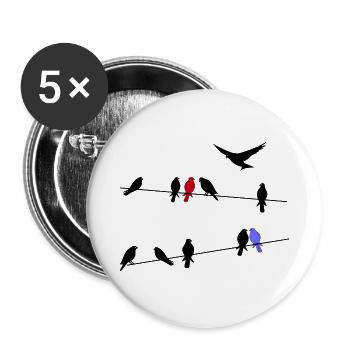 Vogel schwarze Zugvögel auf einer Stromleitung - Buttons groß 56 mm (5er Pack) - Weiß - Vorne