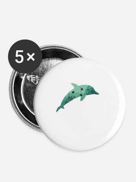 Delfin Delphin - Buttons groß 56 mm (5er Pack) - Weiß