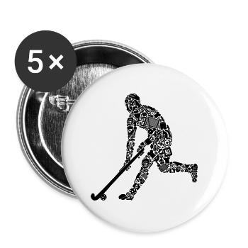 Hockeyspieler Symbole Jungen Kinder Feldhockey - Buttons groß 56 mm (5er Pack) - Weiß - Vorne