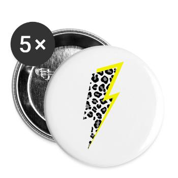 Blitz Leoparden Muster mit Neon-Gelben Schatten - Buttons groß 56 mm (5er Pack) - Weiß - Vorne