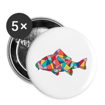 Karpfen Angeln Karpfenangler Fischen Männer Angler - Buttons groß 56 mm (5er Pack) - Weiß - Vorne