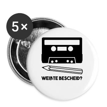 Kassette und Bleistift - Buttons groß 56 mm (5er Pack) - Weiß - Vorne