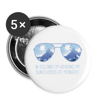 Island Sonnenbrille Iceland Mitternachtssonne - Buttons groß 56 mm (5er Pack) - Weiß - Vorne