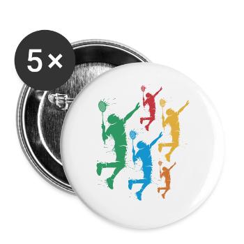 Federball Badmintonspieler Jungen Badminton Kinder - Buttons groß 56 mm (5er Pack) - Weiß - Vorne