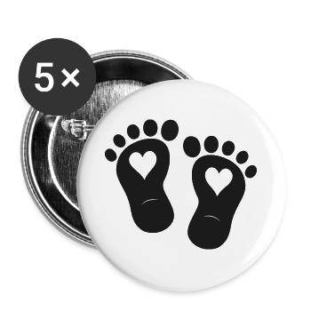Kinderfüße Baby Geburt - Buttons groß 56 mm (5er Pack) - Weiß - Vorne