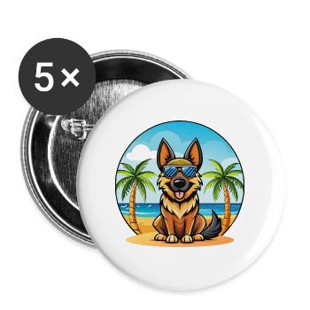Deutsche Schafpudel Hunderasse Cartoon Sonnenbrille - Buttons groß 56 mm (5er Pack) - Weiß - Vorne