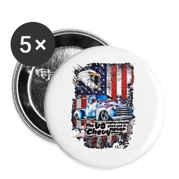 V8 Adler Truck Retro USA Flagge - Buttons groß 56 mm (5er Pack) - Weiß - Vorne