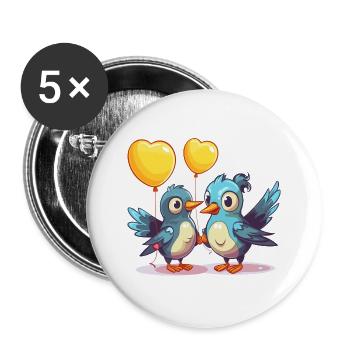 Jay Birds Kawaii Cartoon Haustier spielt mit Luftballons - Buttons groß 56 mm (5er Pack) - Weiß - Vorne