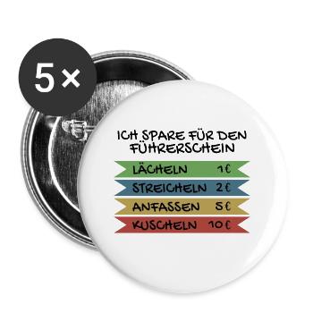Ich spare für den Führerschein - Buttons groß 56 mm (5er Pack) - Weiß - Vorne