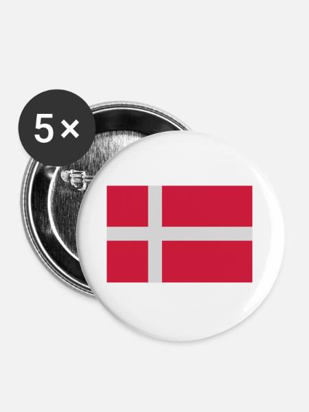 Dänische Flagge - Buttons groß 56 mm (5er Pack) - Weiß