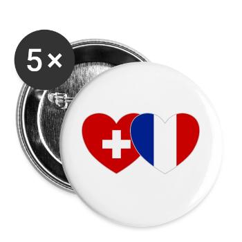 Schweiz Frankreich Flagge Herz - Buttons groß 56 mm (5er Pack) - Weiß - Vorne