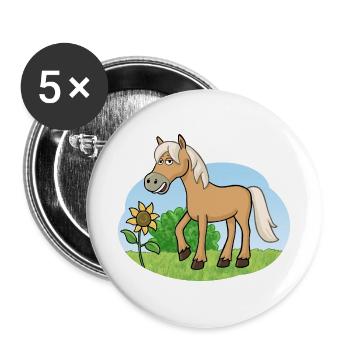 Lustiges Pferd auf Wiese - Buttons groß 56 mm (5er Pack) - Weiß - Vorne