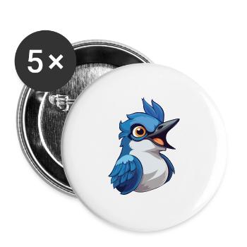 Blauer Eichelhäher Karikatur Kawaii Aquarellillustration - Buttons groß 56 mm (5er Pack) - Weiß - Vorne