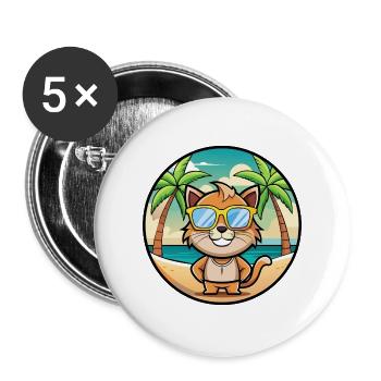 Pixie Bob Cat Breed Cartoon Sunglasses Beach - Buttons large 2.2''/56 mm (5-pack) - white - Front