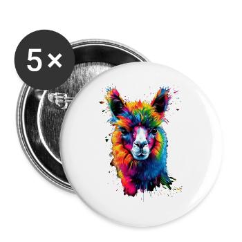 Alpaka Pop Art Bunte Farben Lama Regenbogen Alpaka - Buttons groß 56 mm (5er Pack) - Weiß - Vorne