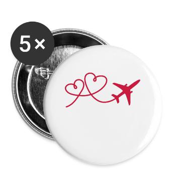 Flugzeug Flieger mit Herz - Buttons groß 56 mm (5er Pack) - Weiß - Vorne