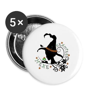 Kräuterhexe Hexe Natur Kräuter Wildpflanzen Bio - Buttons groß 56 mm (5er Pack) - Weiß - Vorne