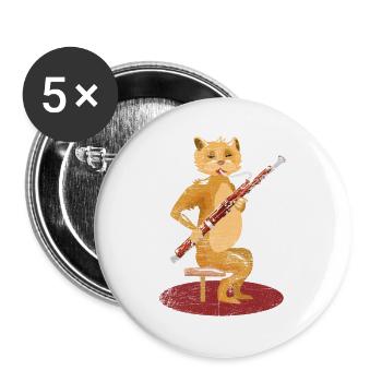 Fagottspielende Katze Orchester - Buttons groß 56 mm (5er Pack) - Weiß - Vorne
