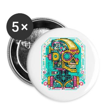 KI Roboter Cyberpunk - Buttons groß 56 mm (5er Pack) - Weiß - Vorne