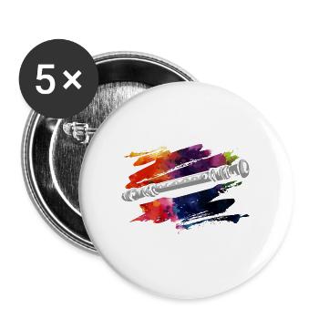 Spritzige Blockflöte Musikunterricht - Buttons groß 56 mm (5er Pack) - Weiß - Vorne