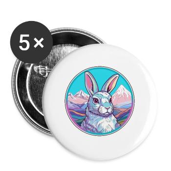 Kaninchen Aquarell Karikatur Kawaii Haustier Tier Farbe - Buttons groß 56 mm (5er Pack) - Weiß - Vorne