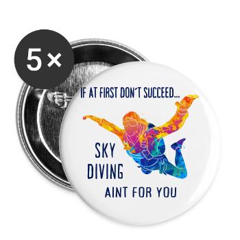 Skydive Fallschirmspringer Skydiver Freifall - Buttons groß 56 mm (5er Pack) - Weiß - Vorne