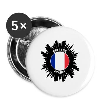 Orleans Skyline Frankreich Flagge Reise-Souvenir - Buttons groß 56 mm (5er Pack) - Weiß - Vorne