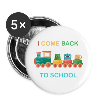 Ich komme zurück zur Schule, Kinderschule, Zug - Buttons groß 56 mm (5er Pack) - Weiß - Vorne