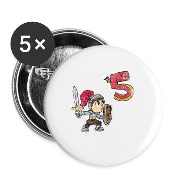 Tapferer Ritter Kindergeburtstag - Buttons groß 56 mm (5er Pack) - Weiß - Vorne