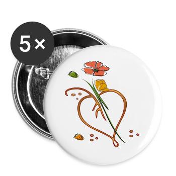 Flowers, flower with leaf in the shape of a heart - Buttons large 2.2''/56 mm (5-pack) - white - Front